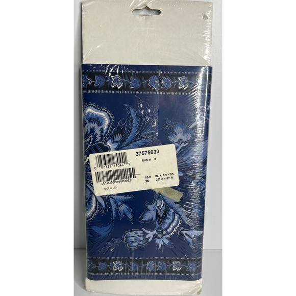 Waverly Decorative Wide Border Wallpaper 5 Yds Prepasted Floral Blue White Bold - Picture 4 of 5